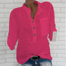 Load image into Gallery viewer, Womens Cotton Linen Stand Collar Shirt Clothing Plus Size 5XL White Solid Pocket Womens Shirts 2020 Spring Loose Clothes Female