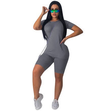 Load image into Gallery viewer, Two-piece Solid Color Women's Clothing. Short-sleeved Crew Neck T-shirt and Tight-fitting Shorts. Simple Style Tracksuit Outfit