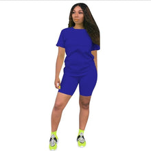 Load image into Gallery viewer, 2019 new women solid sporting casual two piece set short sleeve tee top above knee pants suit tracksuit outfit 4 color