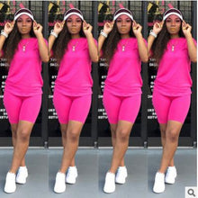 Load image into Gallery viewer, 2019 new women solid sporting casual two piece set short sleeve tee top above knee pants suit tracksuit outfit 4 color