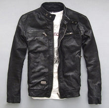 Load image into Gallery viewer, YOLANFAIRY Spring Autumn Men's Genuine Leather Jacket Short Slim Motocycle Jackets For Men Outerwear jaqueta de couro MF030