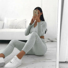 Load image into Gallery viewer, Women Knitted Lounge Wear Sets 2pcs Crop Top Suit Ladies Tracksuit Set Autumn Casual Streetwear Clubwear