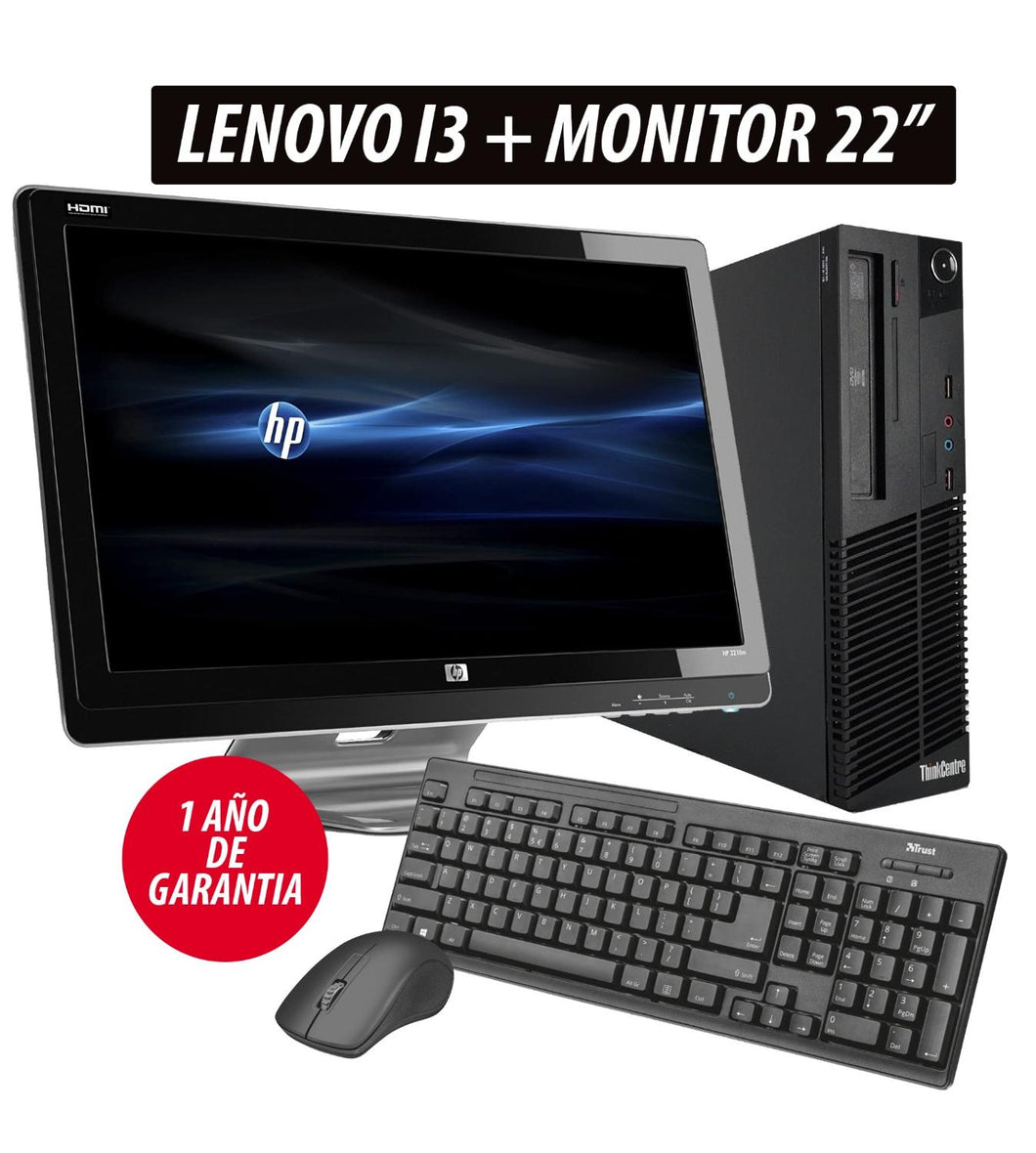 Pack remanufactured Computer + monitor. Computer LENOVO I3 4 hard gb 250 hard gb + Monitor HP 22 