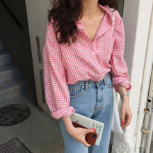 Load image into Gallery viewer, Colorfaith New 2020 Women Spring Summer Blouse Shirts Plaid Fashionable Single Breasted Casual Loose Wild Sweet Pink Tops BL023
