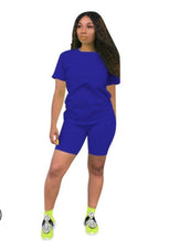 Load image into Gallery viewer, Two-piece Solid Color Women&#39;s Clothing. Short-sleeved Crew Neck T-shirt and Tight-fitting Shorts. Simple Style Tracksuit Outfit

