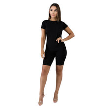 Load image into Gallery viewer, Two-piece Solid Color Women&#39;s Clothing. Short-sleeved Crew Neck T-shirt and Tight-fitting Shorts. Simple Style Tracksuit Outfit
