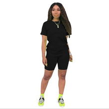 Load image into Gallery viewer, 2019 new women solid sporting casual two piece set short sleeve tee top above knee pants suit tracksuit outfit 4 color
