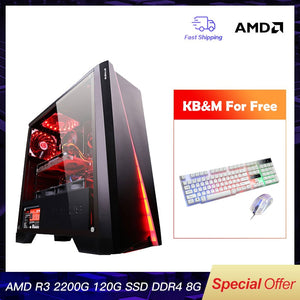 IPASON CHEAP Gaming PC Quad-Core AMD Ryzen3 2200G/DDR4 8G RAM/120G SSD/1T+240G  SSD Desktop Gaming Computers