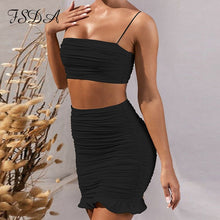 Load image into Gallery viewer, FSDA, conjunto de verano 2020 para mujer, Top corto con tirantes finos, falda blanca sexi y Mini Bodycon, traje de fiesta con volantes, conjuntos de dos piezas para Club

